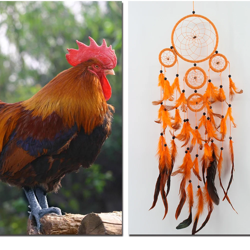 Оранжевый Ловец снов с пятью кольцами Хранитель ручной работы пером настенный