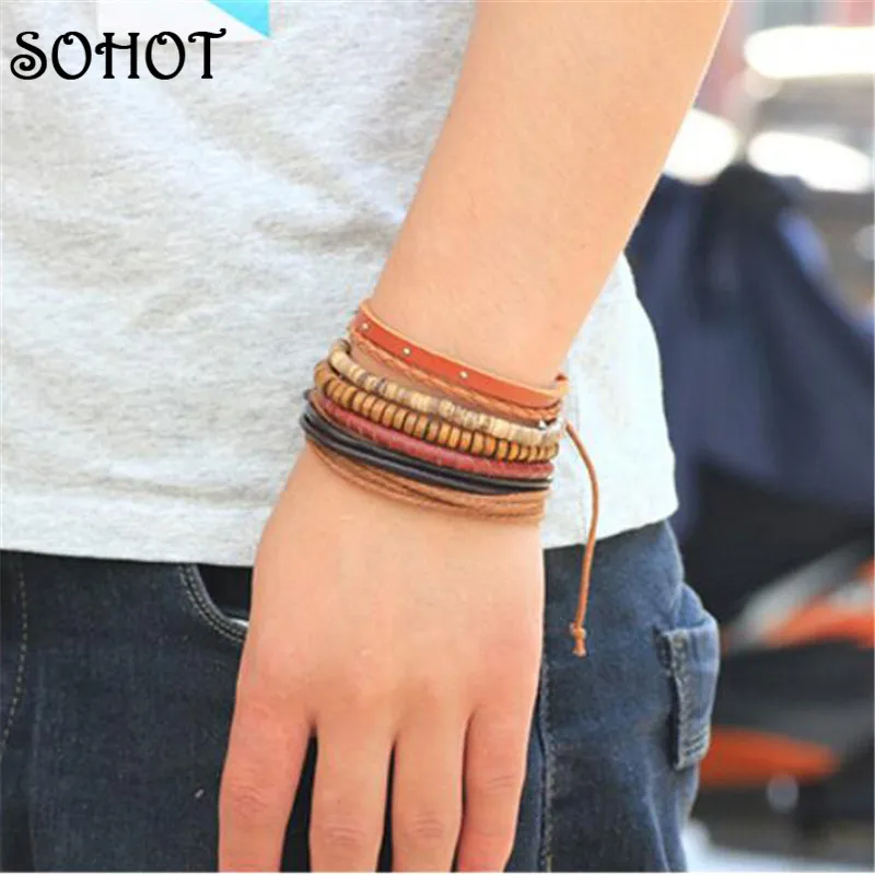 Женский и мужской многослойный браслет SOHOT винтажный Повседневный плетеный