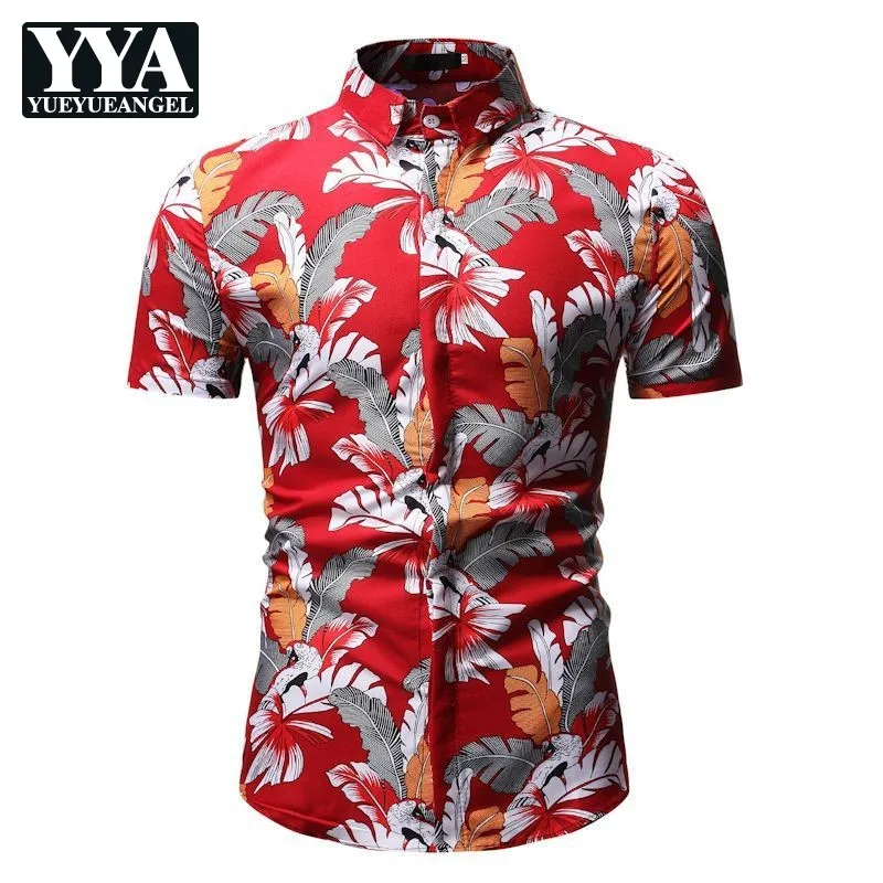 Рубашка мужская с коротким рукавом повседневная цветочным принтом Модная