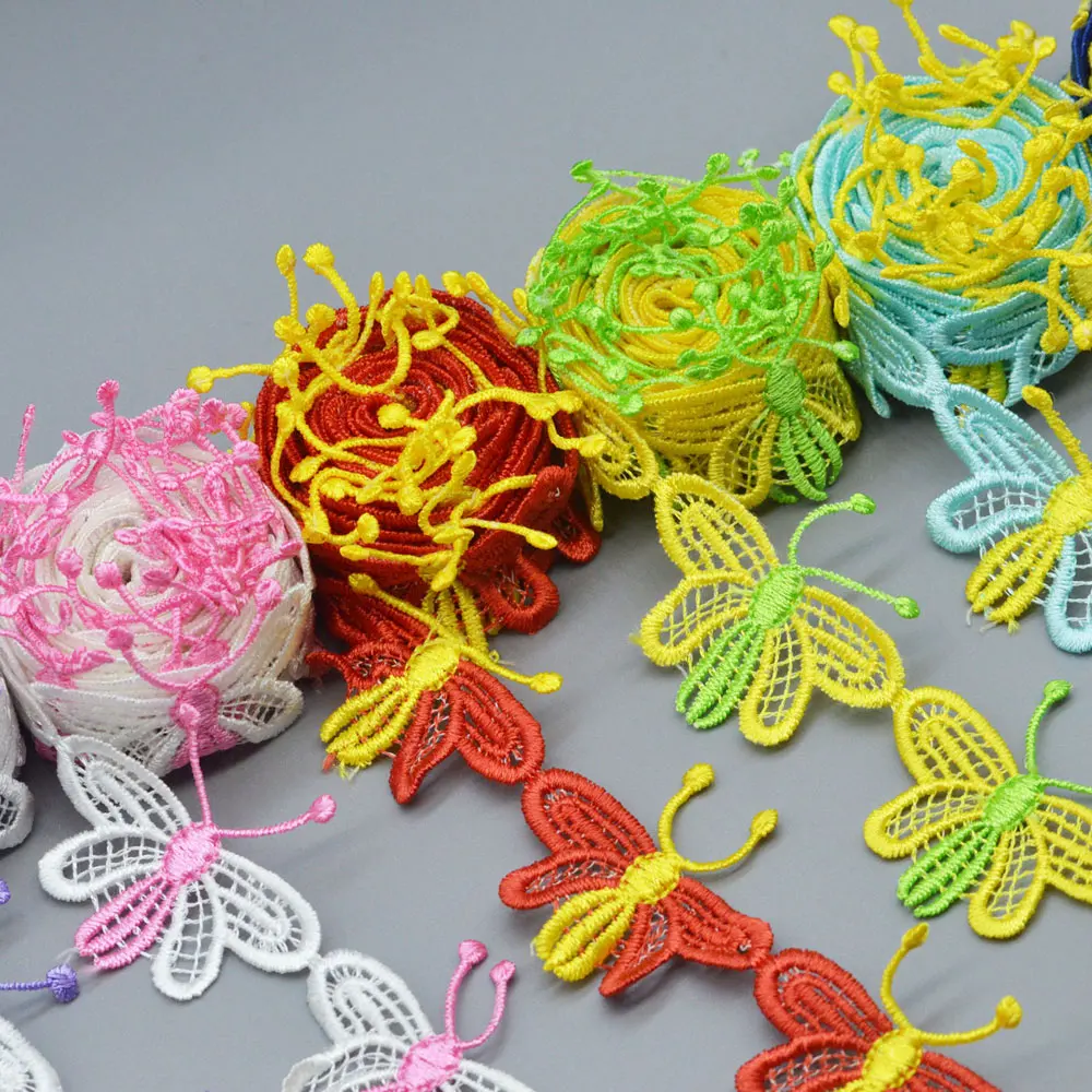 KALASO 2 ярда Многоцветная Бабочка кружевная отделка Лента Край полиэстер Вышивка