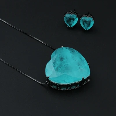 Blue-black plated Newranos ожерелье и серьги с синим сердцем Pedra Fusion Stone 30 мм* 30 мм большой Кулон Ювелирные наборы для женщин SFX0011082 - Окраска металла: Blue-black plated