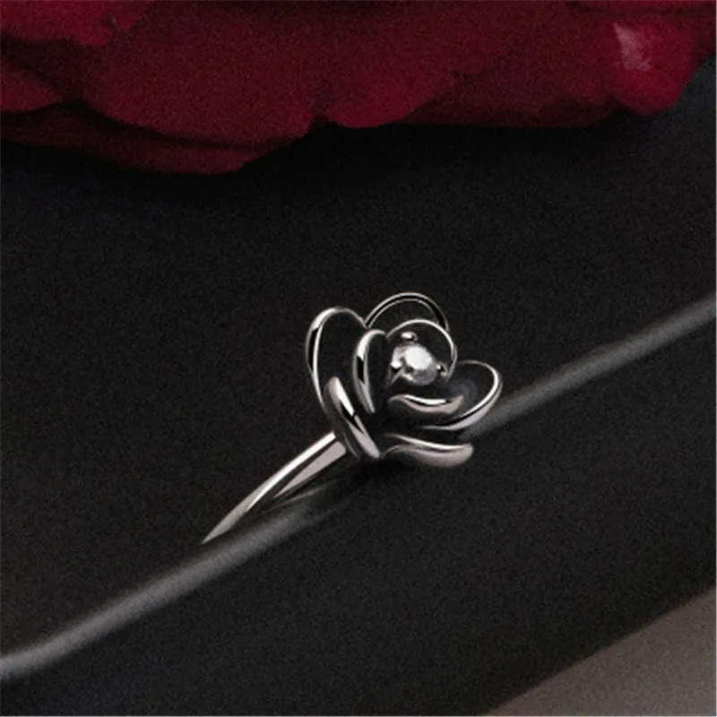 2019 New Fashion Black Rose Vintage Flower Ring For Ladies Pure Wedding Rings Engagement Jewelry Gifts Party High Quality | Украшения и
