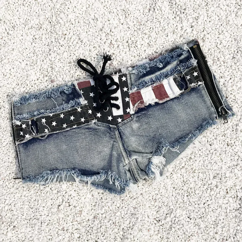 

New Summer Women's Shorts Ultra Jeans Short Sexy Flag Sexy Cut Off Destroyed Ripped Stretch Low Rise Mini Denim Shorts
