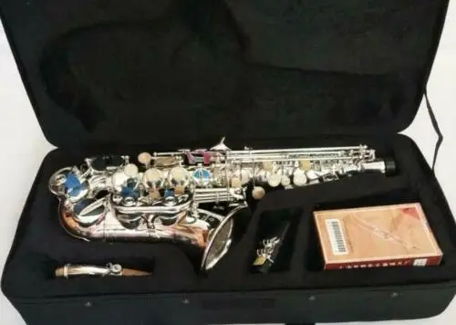 Сопрано саксофон маленький изогнутый шейный B плоский инструмент посеребренный