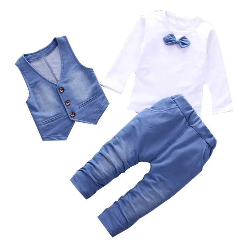 Осенняя футболка с длинными рукавами и бантом для маленьких мальчиков + жилет