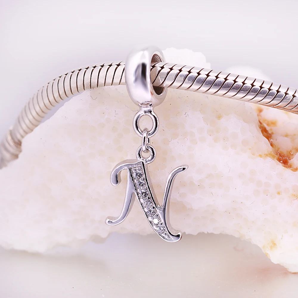 Оригинальный серебряный алфавит подвеска А с прозрачным кубическим цирконием