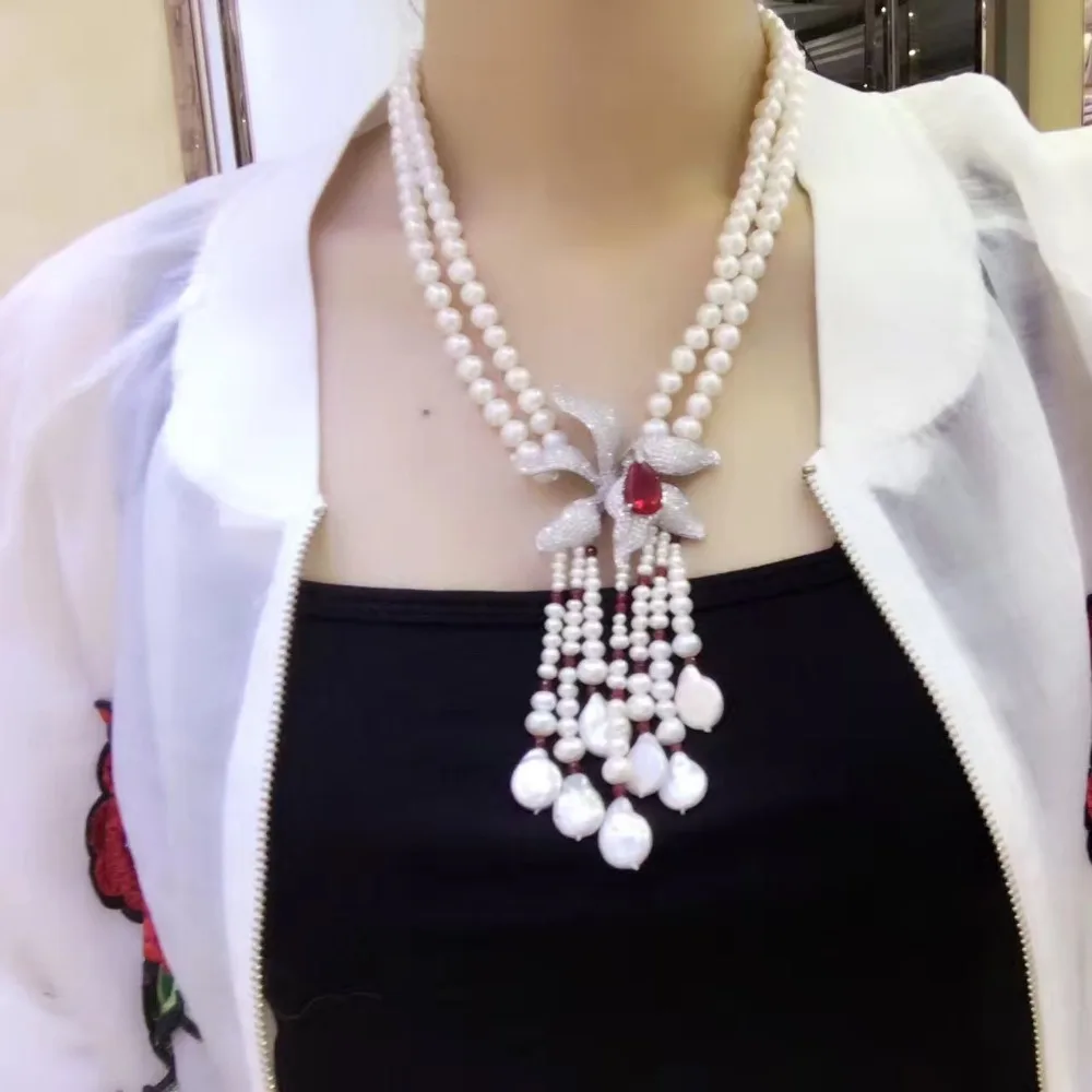 Женское ожерелье из серебра 925 пробы с натуральным жемчугом|flower silver necklace|flower