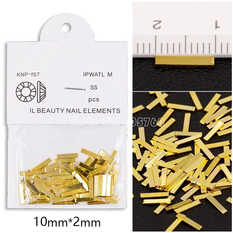 10mm Gold 100 шт./пакет Япония 5 длин цвета: золотистый, серебристый black rose металлических штангах сплава Nail Art сотрудников палка украшения с драгоценными камнями дизайна маникюра - Цвет: 10mm Gold