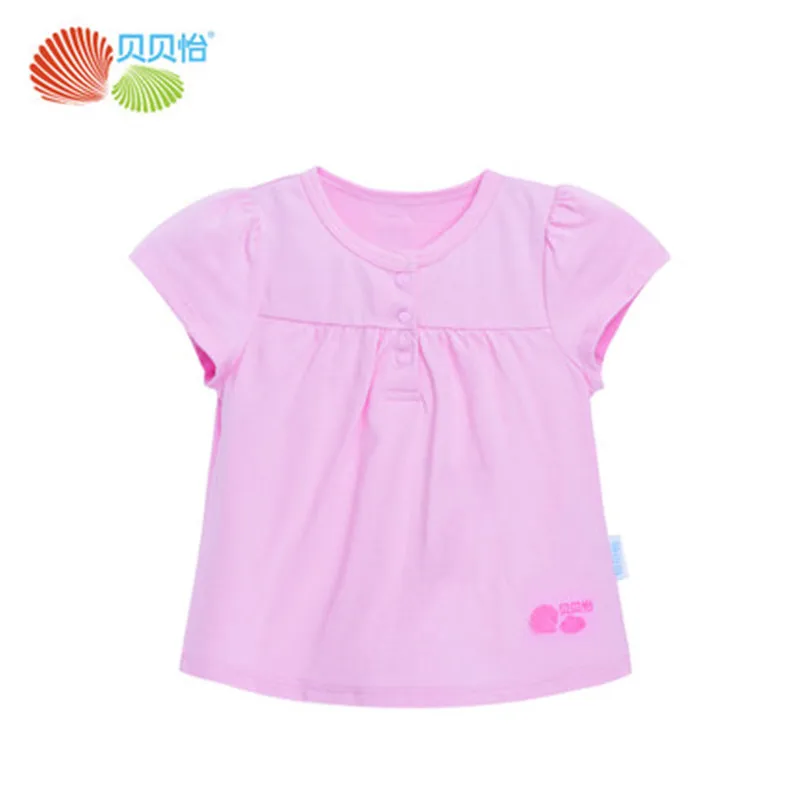 Лето 2017 девочка О-Образным Вырезом сладкий Футболка 100% хлопок 4 цвет дети одежда
