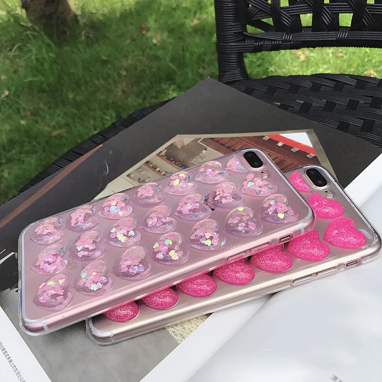 Модный сверкающий Блестящий силиконовый чехол с сердечками для iPhone 7 8 XR XS Max 6 6s Plus 5 SE задняя крышка 3D Love блестки мягкий чехол
