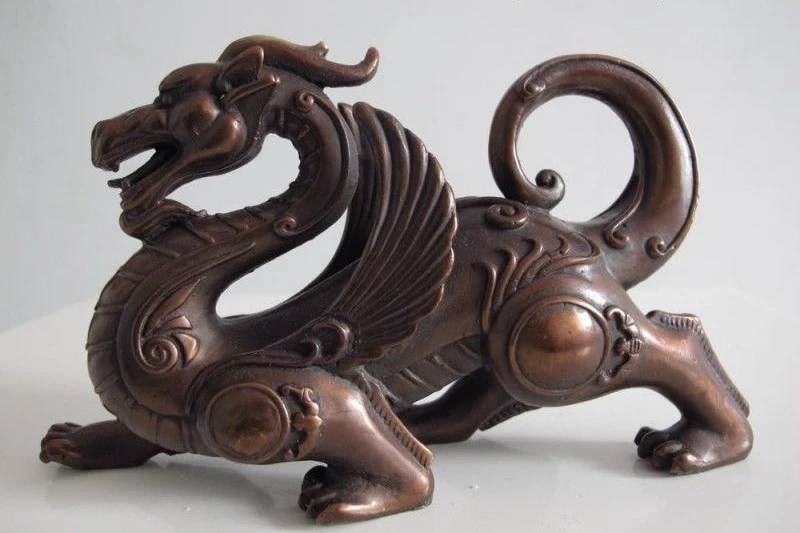 Chinese exquisite pure Red bronze copper statue fengshui fly beast lucky dragon | Дом и сад
