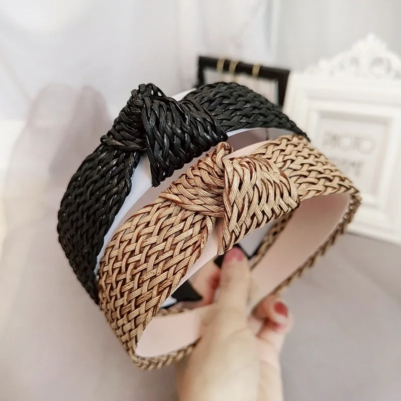 1 шт. винтажные плетеные повязки для волос ручной работы одноцветные соломенные