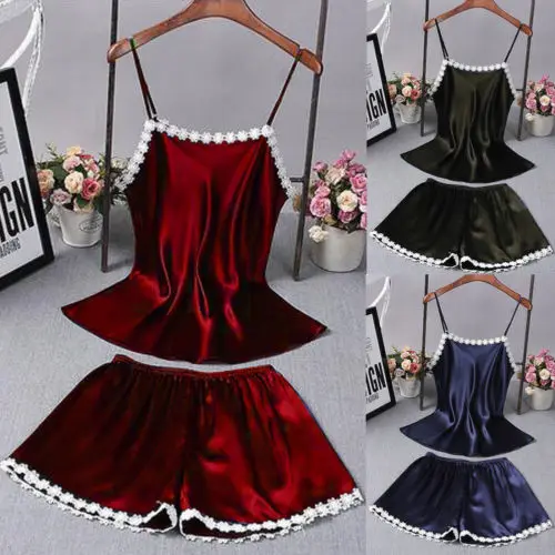 Женский пижамный комплект кружевной пижамы Новинка лета 2018 сатиновое нижнее