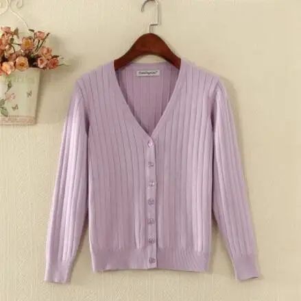 Light purple Весна осень вязаный кардиган для женщин размера плюс M-4XL маленький шаль свитер, пальто, вязаное свитер с длинным рукавом для женщин - Цвет: Light purple