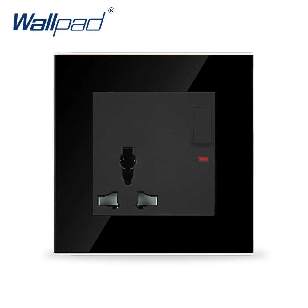 Wallpad Universal Sokcet с переключателем черное Хрустальное стекло 1 позиционный