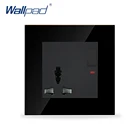 Wallpad Universal Sokcet с переключателем, черное Хрустальное стекло, 1-позиционный Переключатель и универсальная электрическая розетка с неоновым покрытием