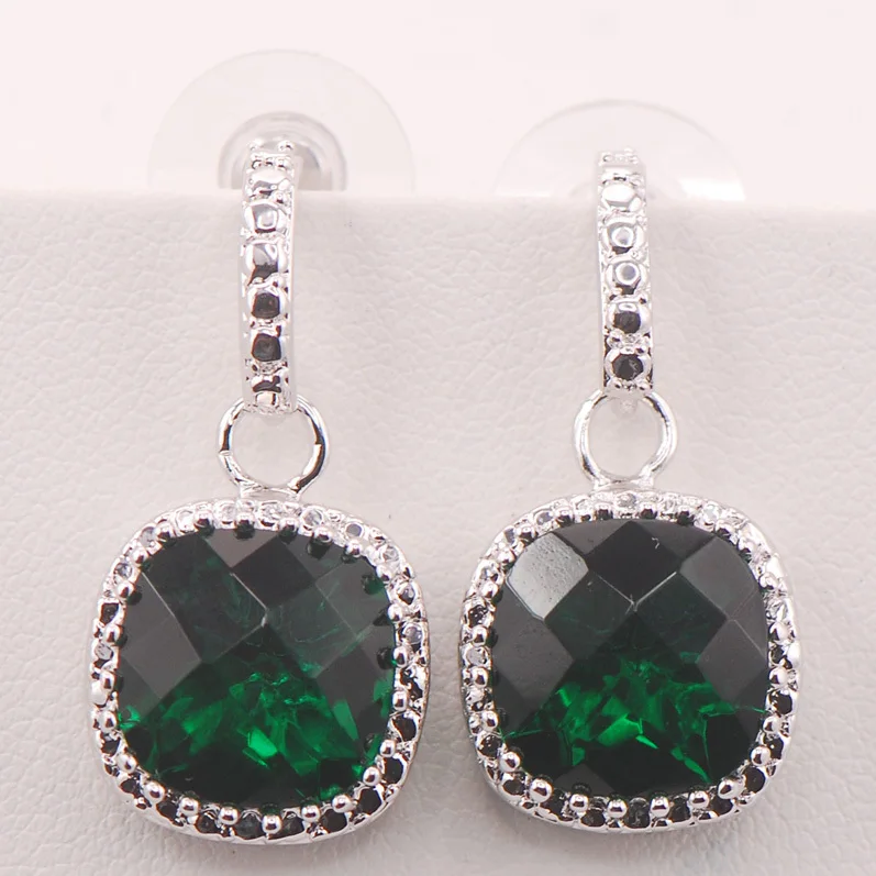 

Simulated Emerald Woman 925 Sterling Silver Crystal Earrings TE455