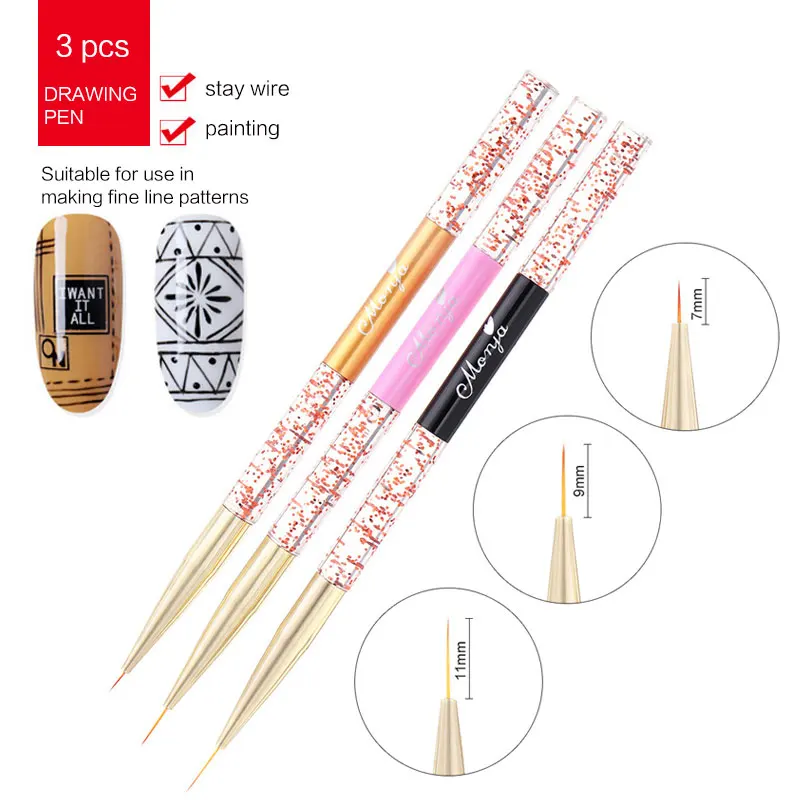 3pc/Set Nail Art UV Gel Makeup Brushes 3D DIY Paint Drawing Polish Brush Pen Fingernail Design Tips Dotting Manicure Tools | Красота и