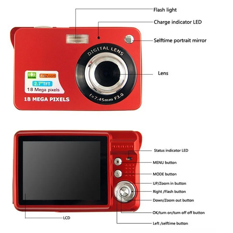 Портативная мини-камера 2," 720 P 18MP 8x зум TFT lcd HD Цифровая видеокамера анти-встряхивание фото для детей подарок