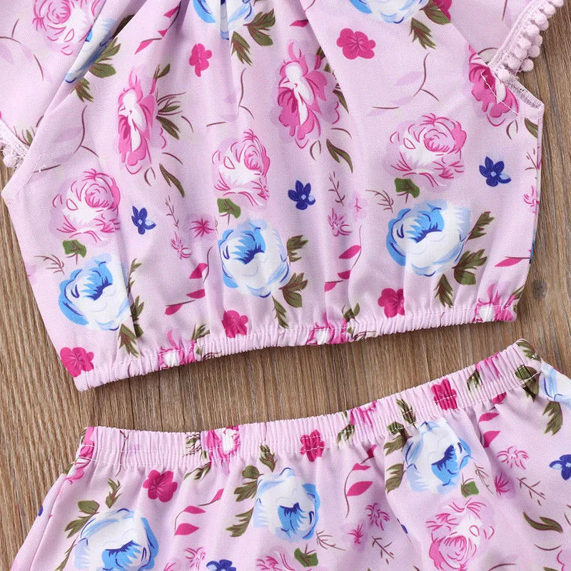 Футболка без рукавов для новорожденных мальчиков и девочек топ + штаны Цветочный