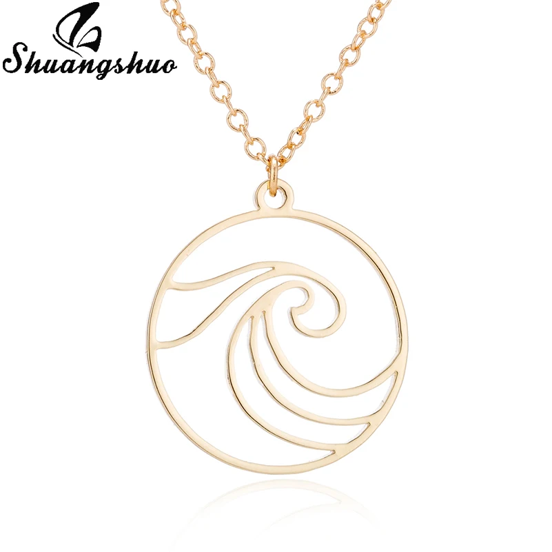 Shuangshuo Wave Pendant Necklaces For Women Stainless Steel Statement Necklace Long Chain Choker Fashion Jewelry collier femme | Украшения