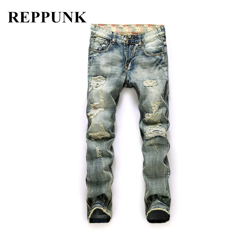 REPPUNK 2019 модная рваная уличная одежда хип хоп личные мужские джинсы однотонные