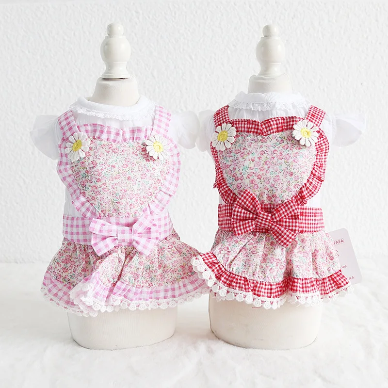 Цветочная кружевная одежда с бантом для собак весенняя куртка пальто платье