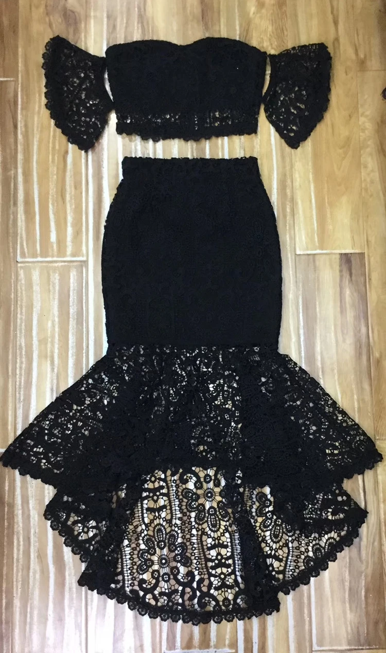 Женское облегающее платье с открытыми плечами элегантное черное кружевное