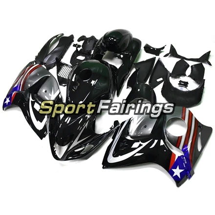 Полный Мотоцикл Обтекатели для Suzuki GSXR1300 Hayabusa 2008- 09, 10, 11, 12, 13, 14, 15, 16 лет кузов блестящие черного цвета с кулоном в виде звезды, флаг