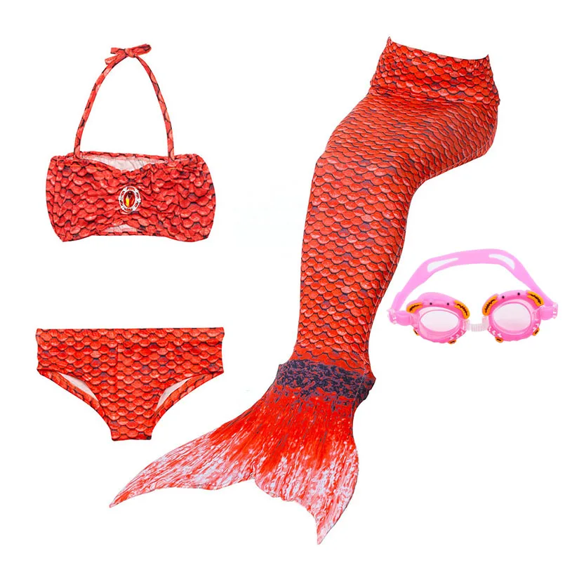 JP52 with Goggles Купальные костюмы с хвостом русалки из 4 предметов для девочек, маскарадный костюм, набор бикини Русалка, детская одежда для купания с хвостом русалки, пляжная одежда для плавания - Цвет: JP52 with Goggles