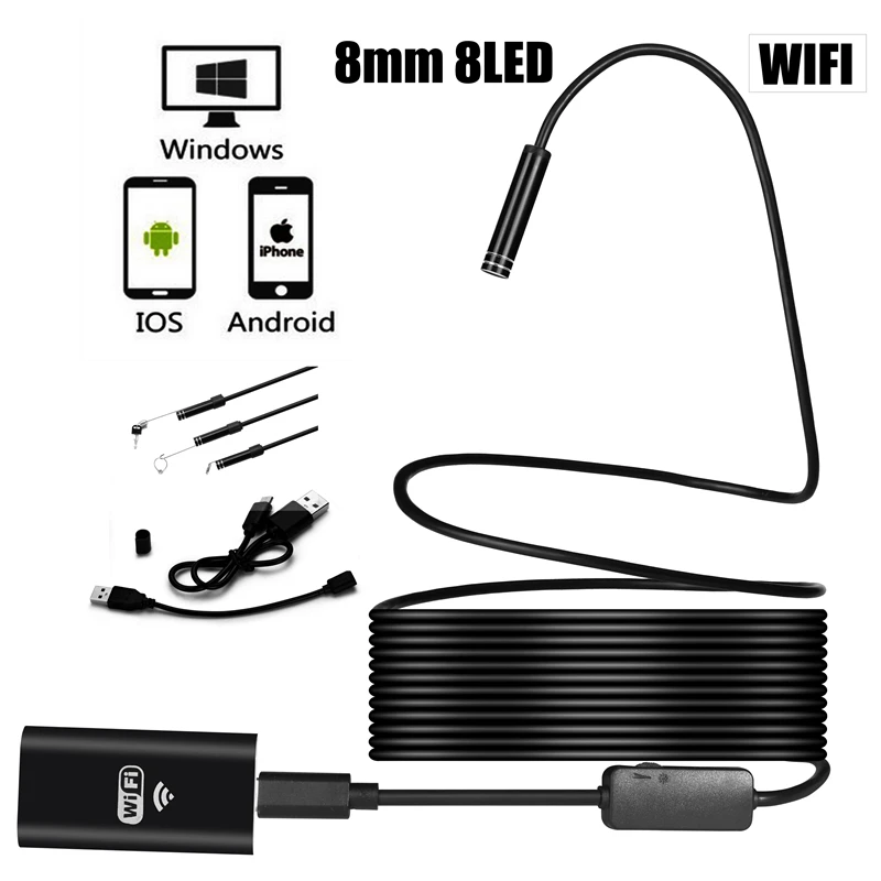 Bakeey 8 мм Led WiFi эндоскоп HD камера бороскоп водонепроницаемый жесткий кабель для