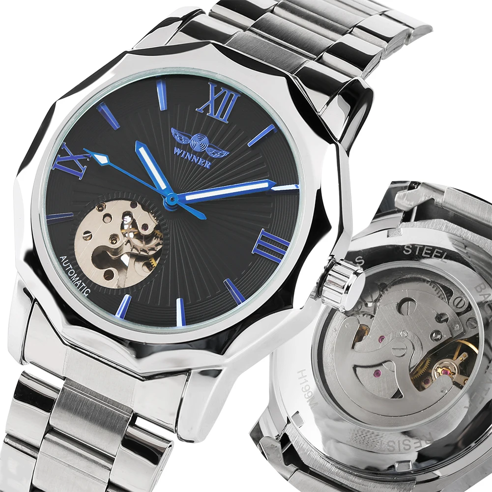 Мужские часы автоматические механические из нержавеющей стали чехол ремешок для