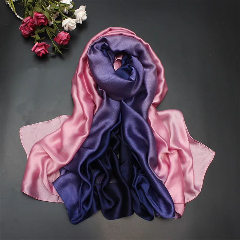 Navypink RUNMEIFA Летний Шелковый шарф с градиентом для женщин/Женские Модные Длинные шали и обертывания пашмины Шарфы foulard Soie 190*110 см - Цвет: Navypink