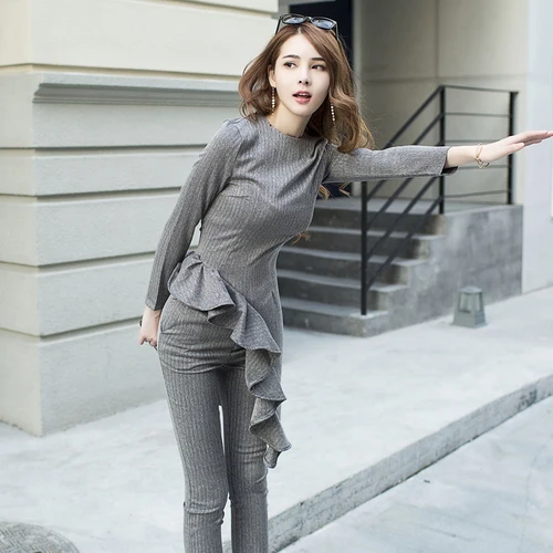 2018 Новая мода темперамент Тонкий корейский комплект из двух предметов костюм