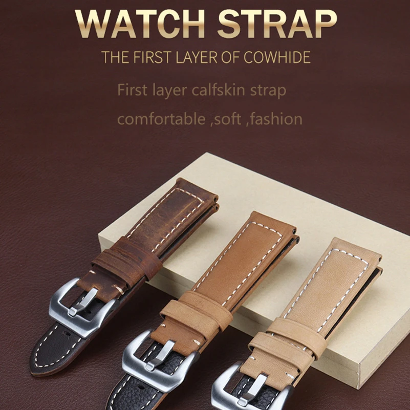 Genuine Leather Watch Band First layer cowhide Matte Leather Straps For Wristwatch Bands Watch Accessories 22/24/26 mm Wholesale
