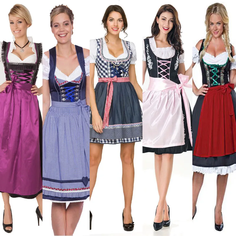 

Adult Women Traditional Bavaria Oktoberfest Dirndl Deluxe Beer Girl Wench Costume Dress Apron Set Outfit