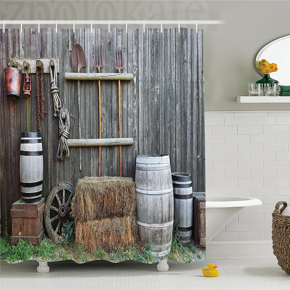 Сельскохозяйственная занавеска для душа Западный деревянный сарай сельская