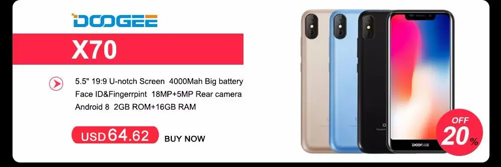 Doogee S70 прочный игровой мобильный телефон IP68 Водонепроницаемый 5500 мАч 6 ГБ+ 64 ГБ 5,9" 18:9 Восьмиядерный Android 8,1 беспроводной зарядный смартфон