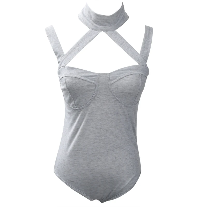 Женское боди с лямкой на шее однотонное облегающее Боди без рукавов|Боди| |