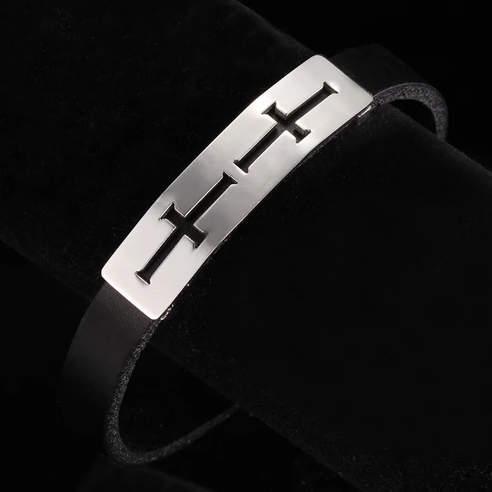 U7 Позолоченныq Мужской Браслет Ювелирные Изделия Крест Кожанный Для Мужчин H456 |