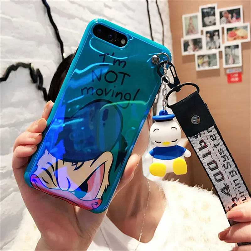 JAMULAR мультик держатель 3D кукла ремешок чехол для телефона для iPhone X XR XS MAX 7 6 6s 8 Plus Дональд Дейзи Блю Рей мягкая задняя крышка
