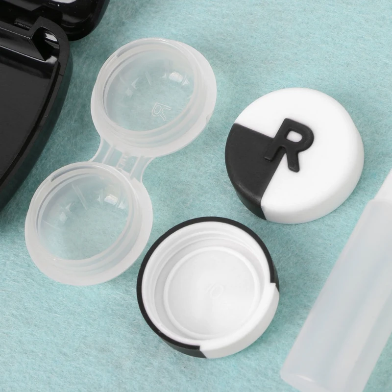Fashion Contact Lens Box Care Patchwork Design Travel Portable Case With Mirror Storage Holder