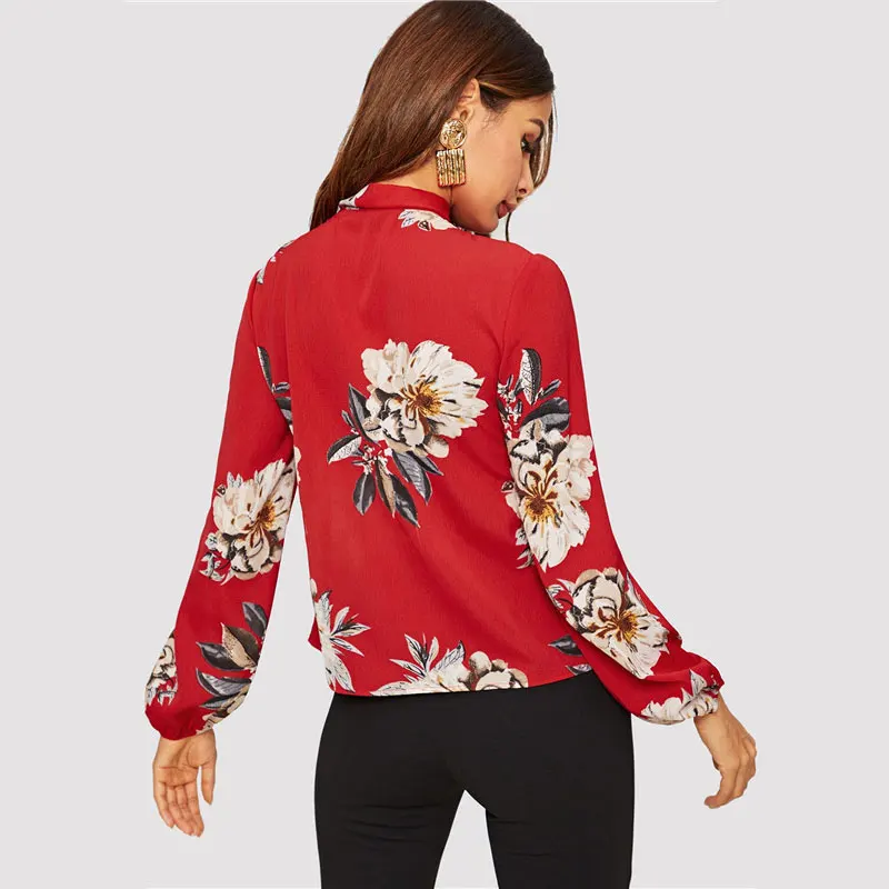SHEIN Стильный Топ С Цветочным Принтом Женские Осенние Элегантные Блузки С Цветочным Принтом И Длинным Рукавом