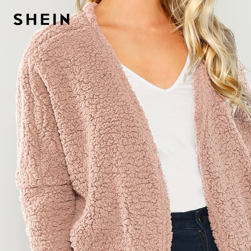 SHEIN Тедди Пальто Из Эко Меха Модное Пальто Зимнее С Длинным Рукавом