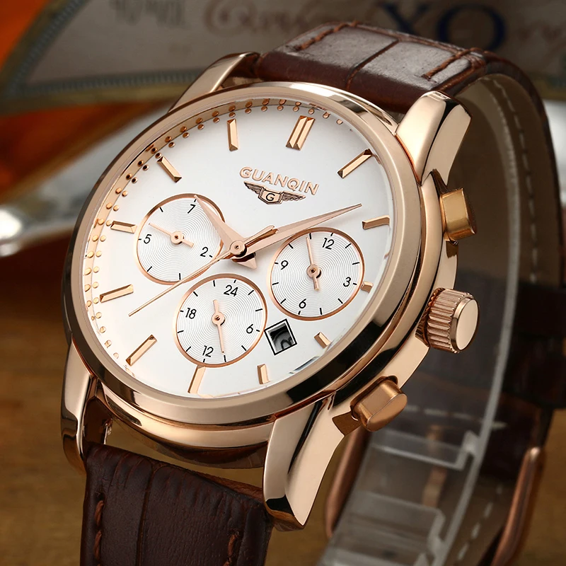 GUANQIN многофункциональный часы Люксовый Бренд Мужчины Спорт Кварцевые Часы Мужские Военная Световой