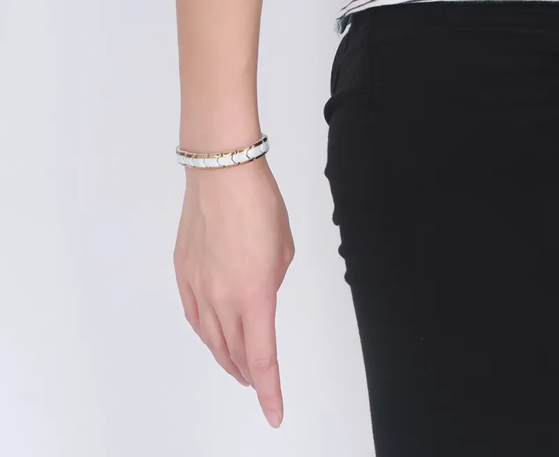 

9*180mm Milky White Ceramics Magnet Germanium Health Bracelets Gold Titanium Inlay Women Slimming Bracelet Female Trendy Jewelry