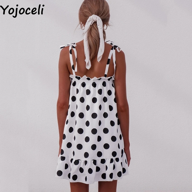 Женское Короткое платье Yojoceli повседневное пляжное в горошек с бантом и оборками