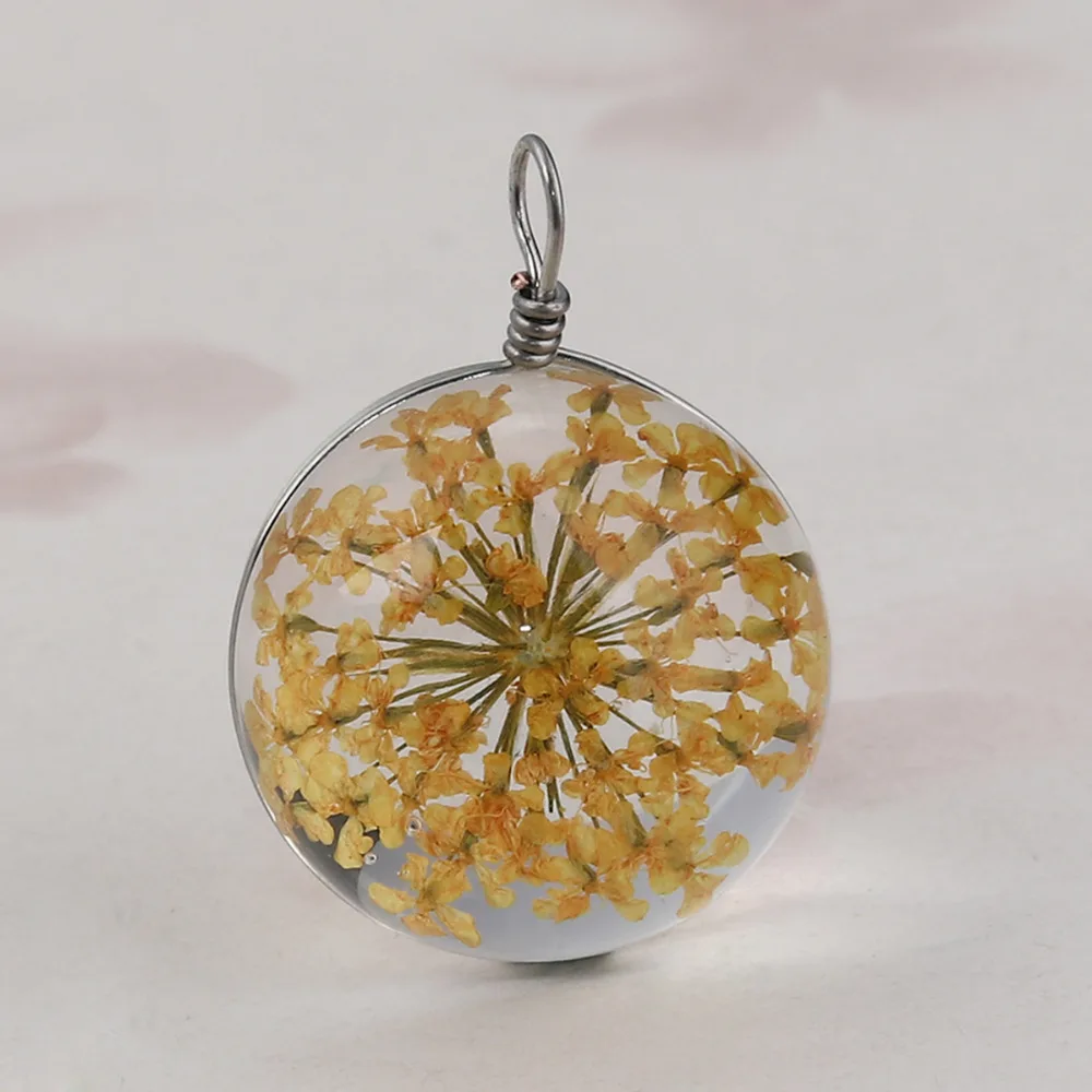 DoreenBeads, стеклянные и сушеные цветы, подвески, круглый шар, прозрачный, серебряный, многоцветный, 28 мм(1 1/") x 20 мм(6/8"), 2 шт