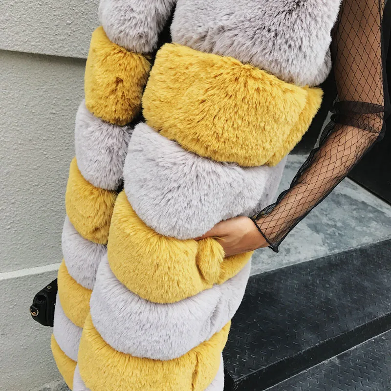 Сращены пушистые волосы желтый и серый На зимнем меху жилет пальто Для женщин