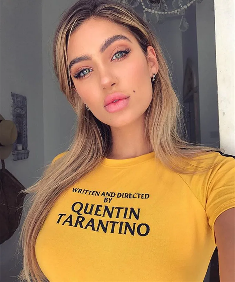 Фото QUENTIN TARANTINO футболка с буквенным принтом топы женские футболки коротким рукавом 2018